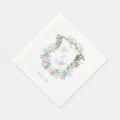 Dusty Blue Floral Wappen Wedding Serviette (Ecke)