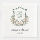 Dusty Blue Floral Wappen Wedding Serviette (Vorderseite)