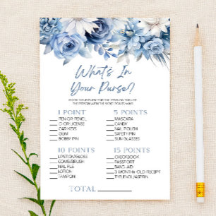 Dusty Blue Floral Was ist in Purse Baby Shower Gam