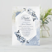 Dusty Blue Floral Watercolor Brautparty Einladung (Stehend Vorderseite)