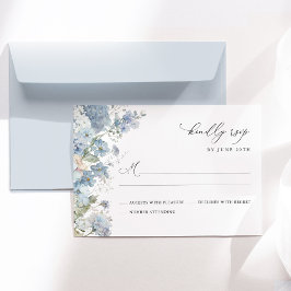 Dusty Blue Floral Watercolor Elegant Wedding RSVP Karte