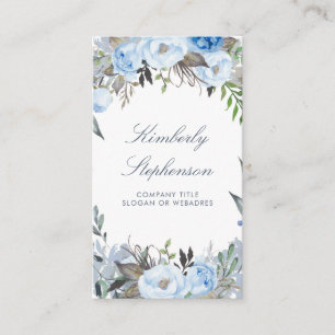 Dusty Blue Floral Watercolor Elegante Visitenkarte