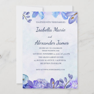 Dusty Blue Floral Watercolor Frame Wedding Invitat Einladung