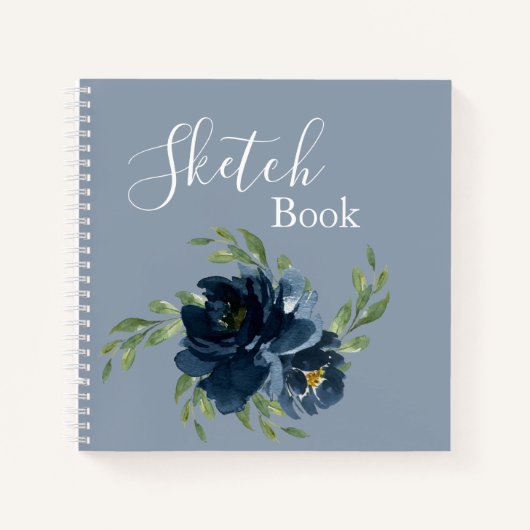 Dusty Blue Floral Watercolor Modern Script Sketch Notizblock (Vorderseite)