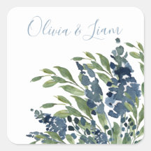 Dusty Blue Floral Watercolor Moderne Script Weddin
