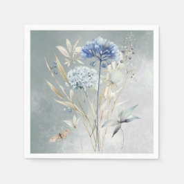 Dusty Blue Floral Watercolor Paper Napkin Serviette