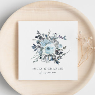 Dusty Blue Floral Watercolor Paper Napkins Serviette