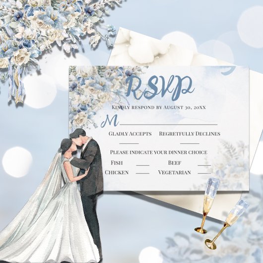 Dusty Blue Floral Watercolor RSVP Karte