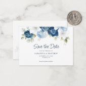 Dusty Blue Floral Watercolor Save the Date Mitteilungskarte (Vorderseite/Rückseite Beispiel)