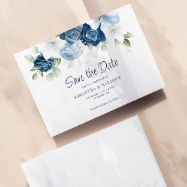 Dusty Blue Floral Watercolor Save the Date Mitteilungskarte