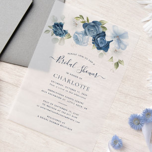 Dusty Blue Floral Watercolor Script Brautparty Pergament Einladungen