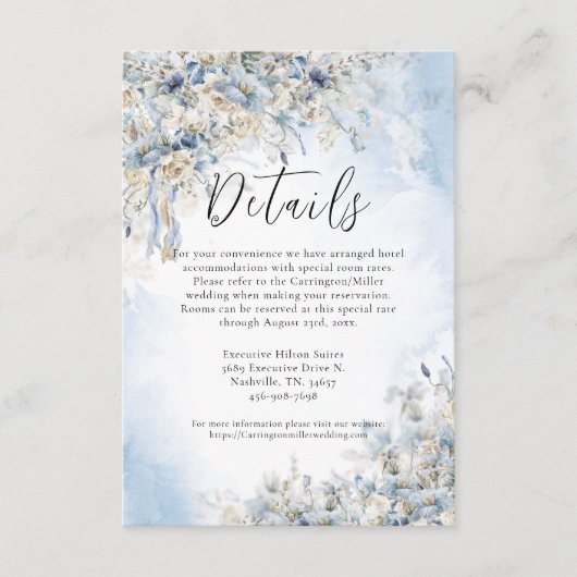 Dusty Blue Floral Watercolor Wedding Begleitkarte (Vorderseite)