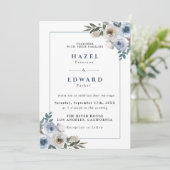 Dusty Blue Floral Watercolor Wedding Einladung (Stehend Vorderseite)