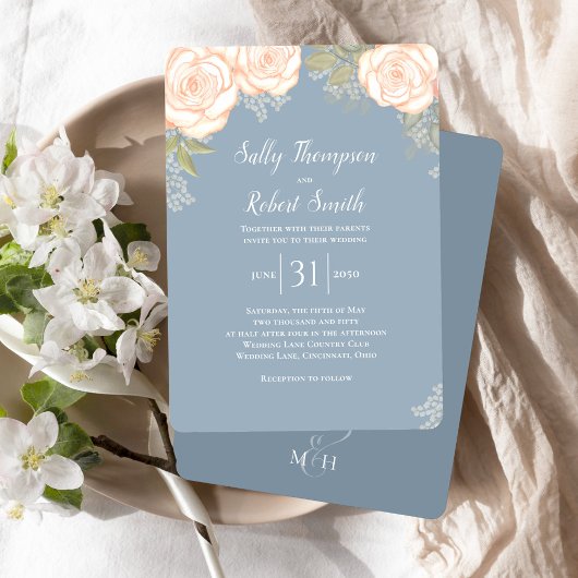 Dusty Blue Floral Watercolor Wedding Einladung