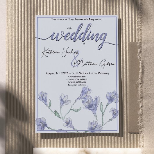 Dusty Blue Floral Watercolor Wedding Einladung