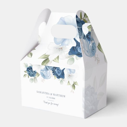 Dusty Blue Floral Watercolor Wedding Geschenkschachtel (Vorderseite)