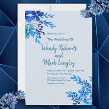  Dusty Blue Floral Watercolor Wedding