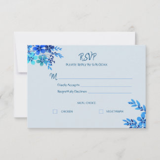 Dusty Blue Floral Watercolor Wedding Response Card RSVP Karte
