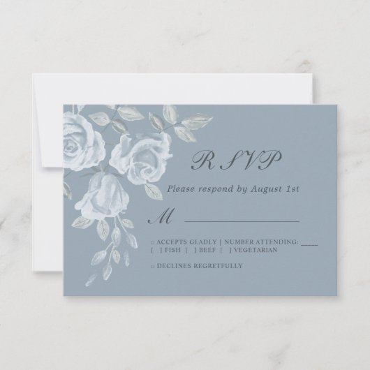 Dusty Blue Floral Watercolor Wedding RSVP (Vorderseite)