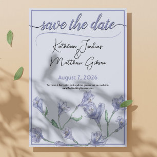Dusty Blue Floral Watercolor Wedding Save The Date