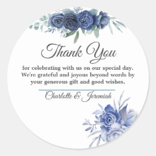 Dusty Blue Floral Watercolor Wedding Vielen Dank Runder Aufkleber