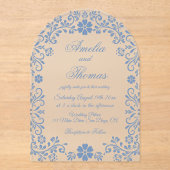 Dusty Blue Floral Wedding Acryleinladungen (Vorderseite)