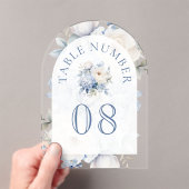 Dusty Blue Floral Wedding Acrylic Table Number Acryleinladungen (Insitu (Handheld))