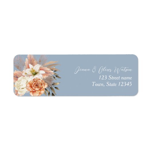 Dusty Blue Floral Wedding Address Label (Vorne)