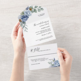 Dusty Blue Floral Wedding All In One Einladung