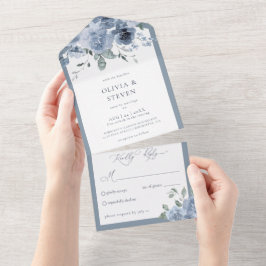 Dusty Blue Floral Wedding alle in einer Einladung