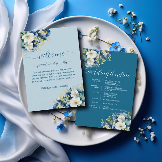 Dusty Blue Floral Wedding Bag Letter Timeline Card Einladung