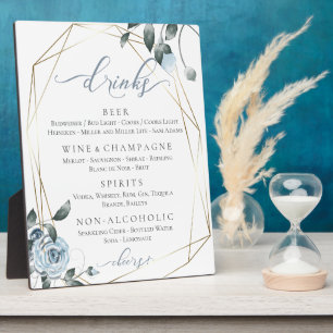 Dusty Blue Floral Wedding Bar Menu Fotoplatte
