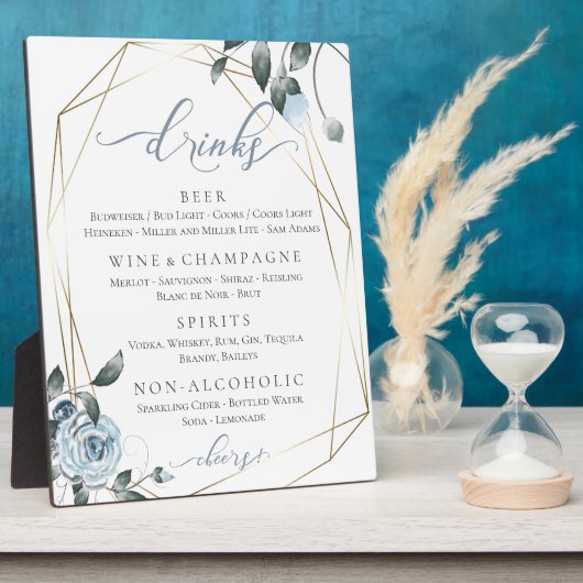 Dusty Blue Floral Wedding Bar Menu Fotoplatte (Seite)