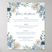 Dusty Blue Floral Wedding Bar Menu Wedding Drinks Poster (Vorne)