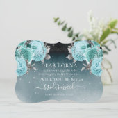 Dusty Blue Floral Wedding Be My Bridesmaid Einladung (Stehend Vorderseite)