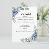 Dusty Blue Floral Wedding Begleitkarte (Stehend Vorderseite)