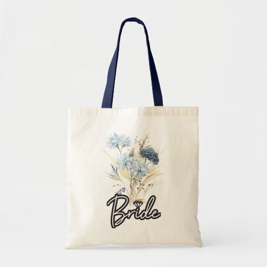 Dusty Blue Floral Wedding Bride Tote Bag Tragetasche (Vorne)