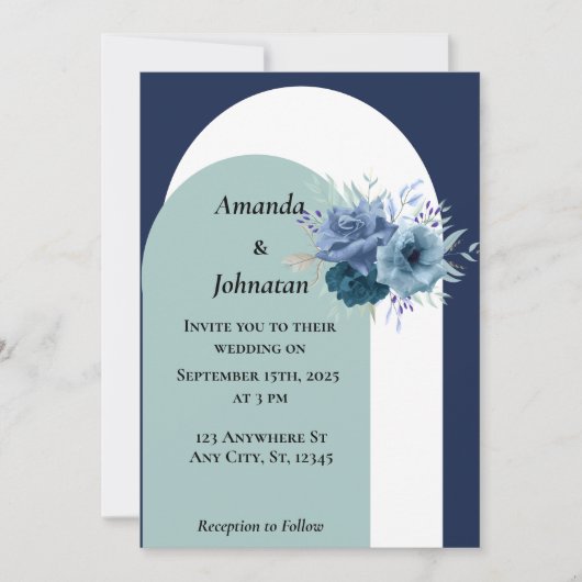 Dusty Blue Floral Wedding Card Einladung (Vorderseite)