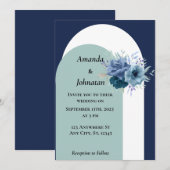 Dusty Blue Floral Wedding Card Einladung (Vorne/Hinten)