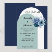 Dusty Blue Floral Wedding Card Einladung (Vorne/Hinten)
