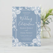 Dusty Blue Floral Wedding Celebration Einladung (Stehend Vorderseite)