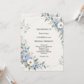 Dusty Blue Floral Wedding Ceremony Program Karte (Vorderseite/Rückseite Beispiel)