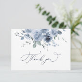 Dusty Blue Floral Wedding Danke Card (Stehend Vorderseite)