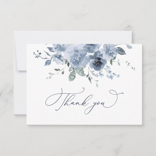 Dusty Blue Floral Wedding Danke Card (Vorderseite)