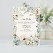 Dusty Blue Floral Wedding Details Begleitkarte (Stehend Vorderseite)