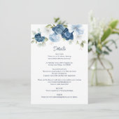 Dusty Blue Floral Wedding Details Begleitkarte (Stehend Vorderseite)