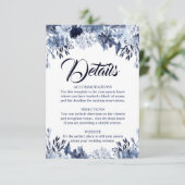 Dusty Blue Floral Wedding Details Card Begleitkarte (Stehend Vorderseite)