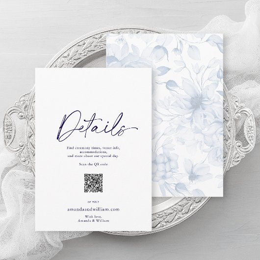 Dusty Blue Floral Wedding Details Card Einladung