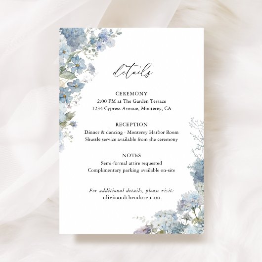 Dusty Blue Floral Wedding Details, Info Begleitkarte