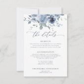 Dusty Blue Floral Wedding Details Umschließkarte (Vorderseite)